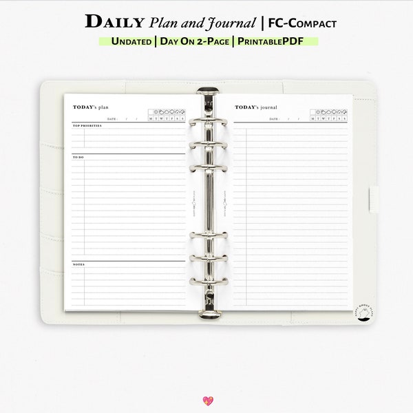 Daily Planner and Journal, Printable Insert for FC-compact Planner | Minimalist Planner with Weather tracker | D114