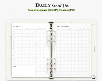 Daily Planner Printable insert for A5 planner | Grid paper planner and journal | D112