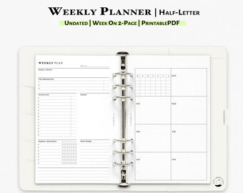 Weekly Planner Printable Half Letter Planner Insert | Weekly Overview | Weekly Agenda Refill | Week on 2 Pages WO2P | Minimal Simple Planner