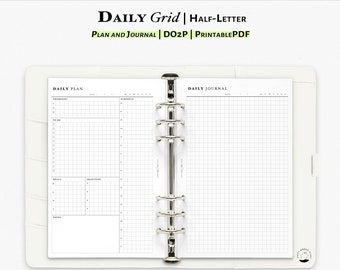 Daily Planner Printable insert for Half-letter planner | Grid paper planner and journal | D112