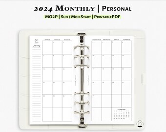 2024 Monthly Calendar Printable Insert for Personal size Planner | Two Page Calendar PDF Template | M101