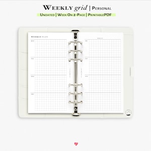 Personal Size Weekly Planner Insert: Undated Grid Layout (PDF Pattern) | W101G