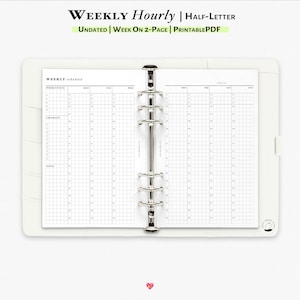 Weekly Hourly Planner Printable Insert for Half letter Planner | Weekly Grid Planner | W107G