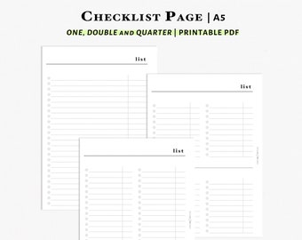 Checklist Template Printable A5 Planner Insert | To-Do List | Shopping List | Task List | Wish List | Minimalist Planner | A5 Refill | N105