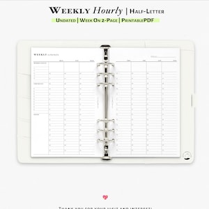 Weekly Hourly Planner Printable Insert for Half letter Planner | W107L