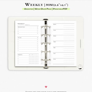 Mini Weekly Planner Inserts: Undated Printable PDF (2.6x4.1) | W121