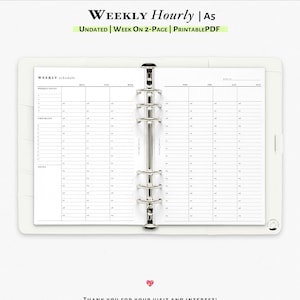 Weekly Hourly Planner Printable Insert for A5 Planner | W107L
