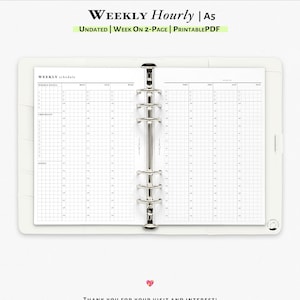 A5 Weekly Hourly Planner Printable Insert: Vertical Grid Layout (PDF Download) | W107G