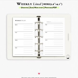 Weekly Planner Printable Mini Size Insert | Week on 2 Pages Printable PDF WO2P | Simple Minimalist Weekly Planner | Weekly Agenda | W112L