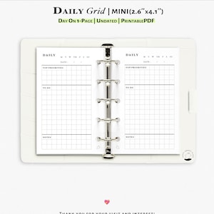 Mini Daily Planner Printable: Undated Grid Insert (2.6x4.1&quot;) (PDF)| D116