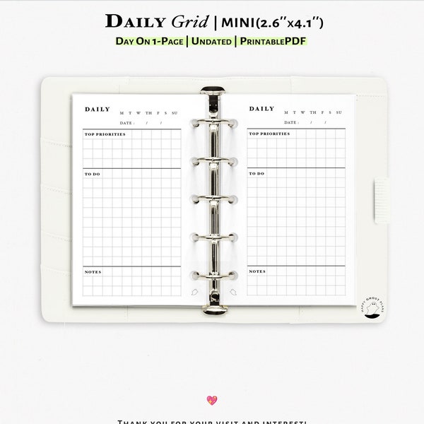 One Page Daily Planner Printable Mini Size Planner Insert | Undated Daily Planner For Quick And Simple Planning | DO1P | Filofax Mini | D116