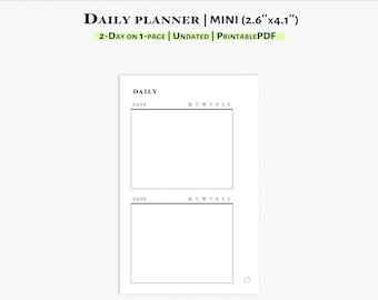 Daily Planner Printable Insert for Mini size Planner | Two days on one page, Minimalist planner | D110B