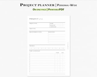 Project Planner Printable Insert for Personal wide Planner, for Action and Goal Achievement | J120