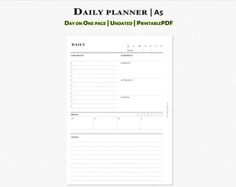 Simple Daily Planner Printable Insert for A5 Planner | D101