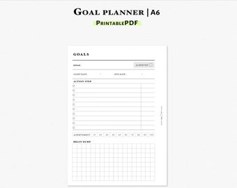 Goal Planner Printable Insert for A6 Planner | Action Step Planner Template to Achieve Goals | J112