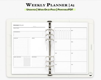 Weekly Planner Printable A5 Planner Inserts | Weekly Overview | Weekly Agenda A5 Refill | Week on 2 Pages | WO2P | Minimal Simple Planner