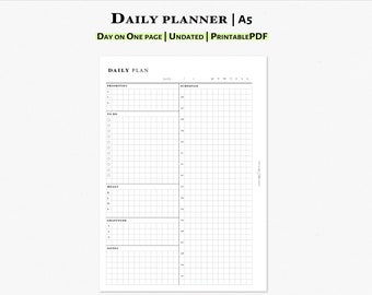 Daily Planner Printable Insert for A5 Planner | Undated Single Page Daily, Minimalist Planner | D105