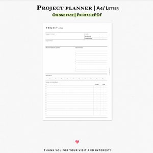 Project Planner Printable Insert for A4 and Letter size Planner, for Action and Goal Achievement | J120