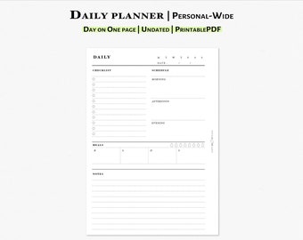Simple Daily Planner Printable Insert for Personal-wide Planner | D101