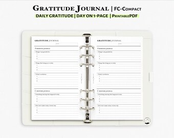 Daily Gratitude Journal Printable FC-Compact Planner Insert | Grateful Diary For Mindfulness | Five Minute Writing Therapy Journal | J119