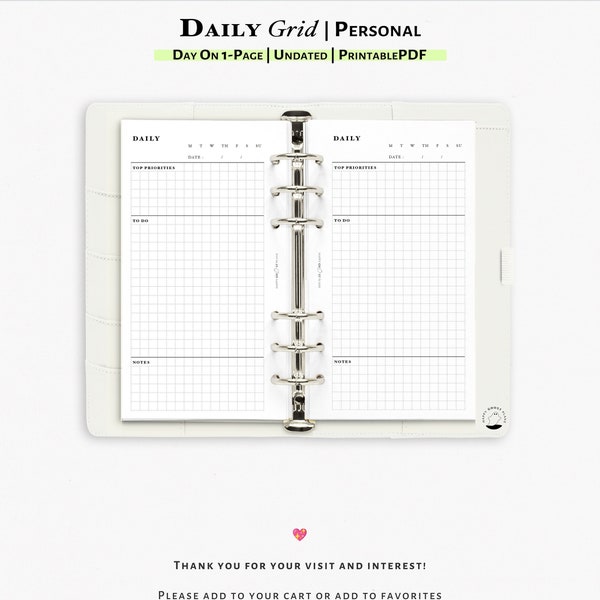 One Page Daily Planner Printable Personal Size Planner Insert | Undated Daily Planner For Minimalist Quick And Simple Planning | DO1P | D116