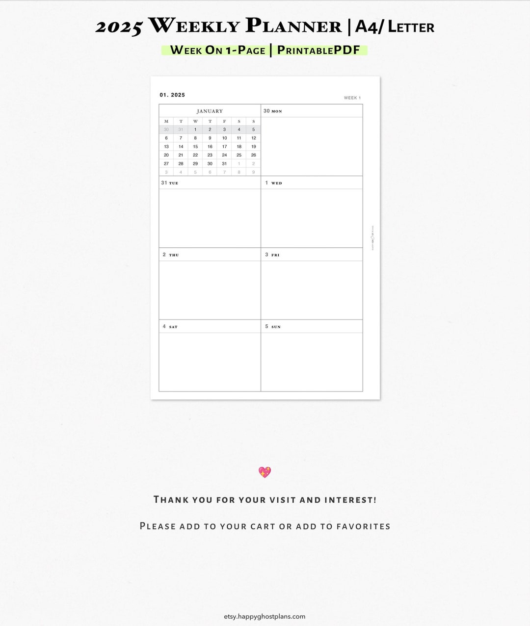 2025 Weekly Planner, Printable Inserts for A4, Letter Size Planner ...