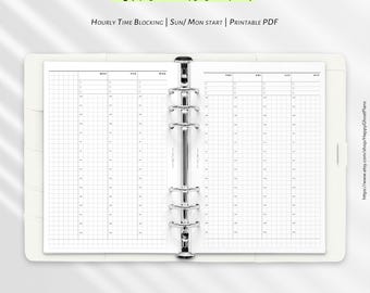 Weekly Hourly Planner, Printable insert for A5 planner with Simple Vertical layout | W105
