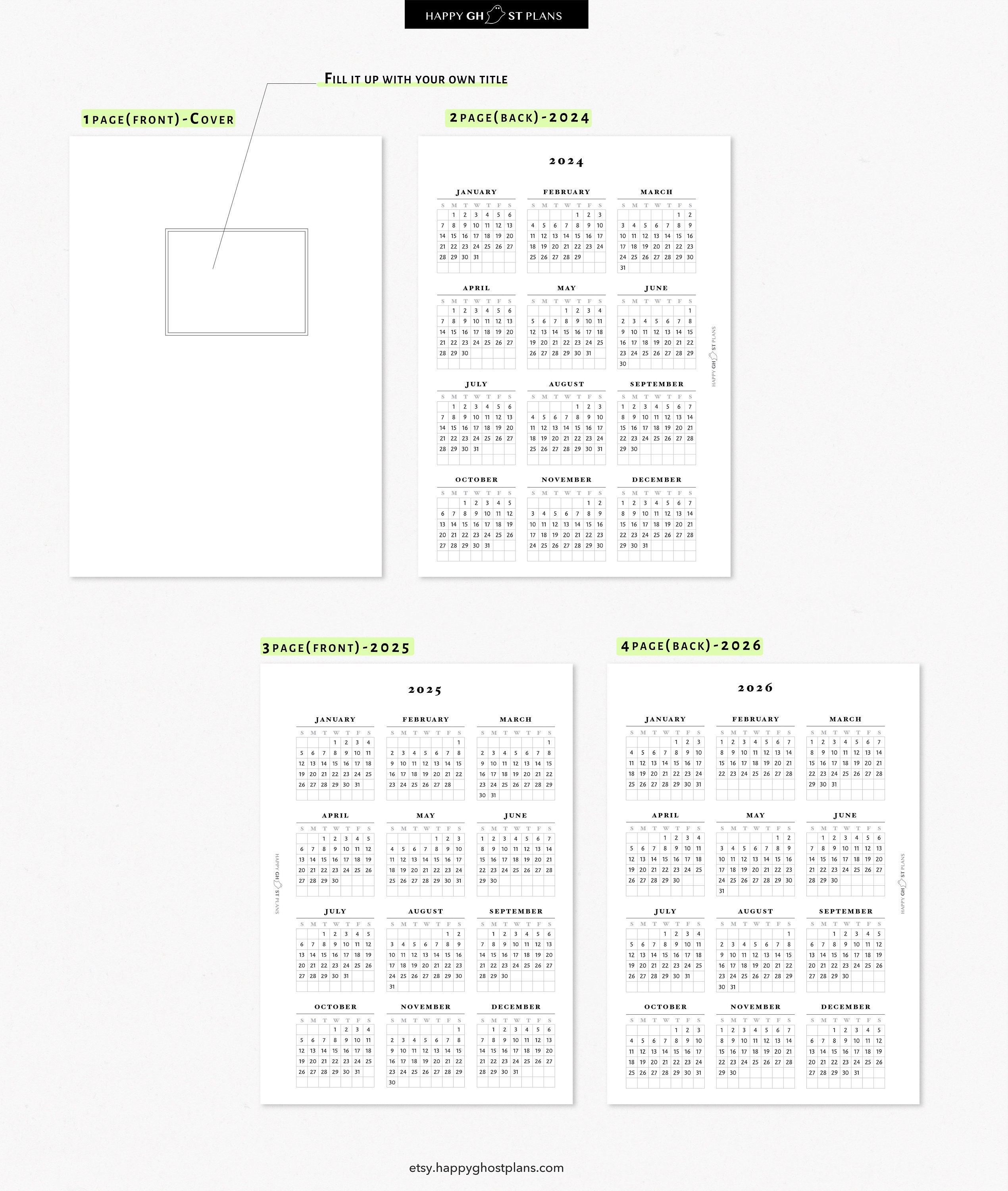 Year at a Glance 202420252026 Printable Calendar for A6 Planner