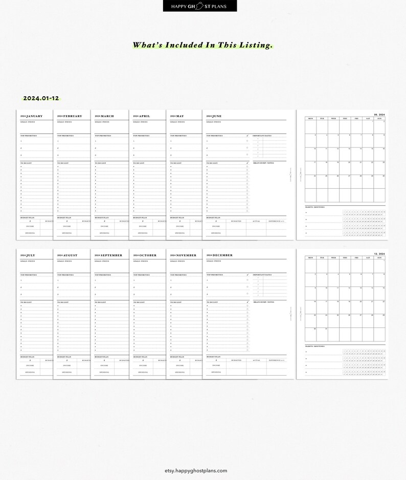 2024 Monthly Planner Printable Insert for A5 Planner MO2P 2024 Monthly ...