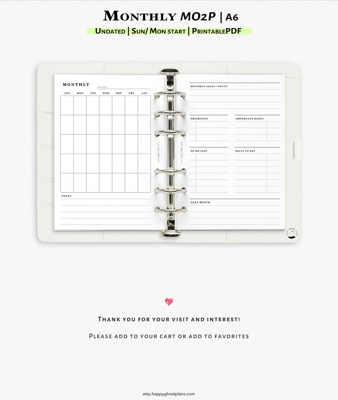 Monthly Overview Printable Planner Inserts for A6 Ring Planner M108 Etsy