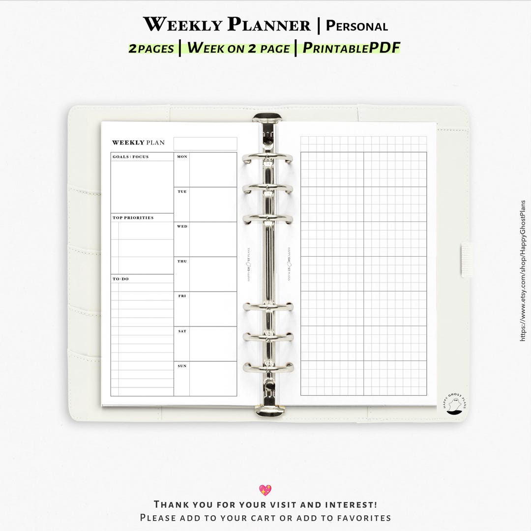 Weekly Planner, Printable Inserts for Personal Size Planner | WO2P ...