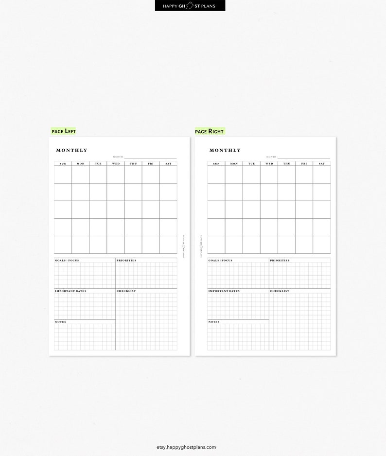 1 Page Monthly Planner Printable Halfletter Size Planner Etsy