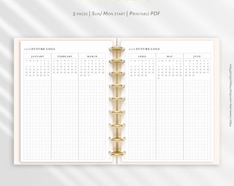 2026 Future logs, 5-pages, Printable inserts for Classic Happy Planner  | Y112