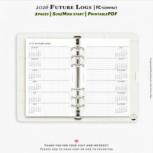 2026 Future logs, Printable inserts for FC-compact planner | Y106