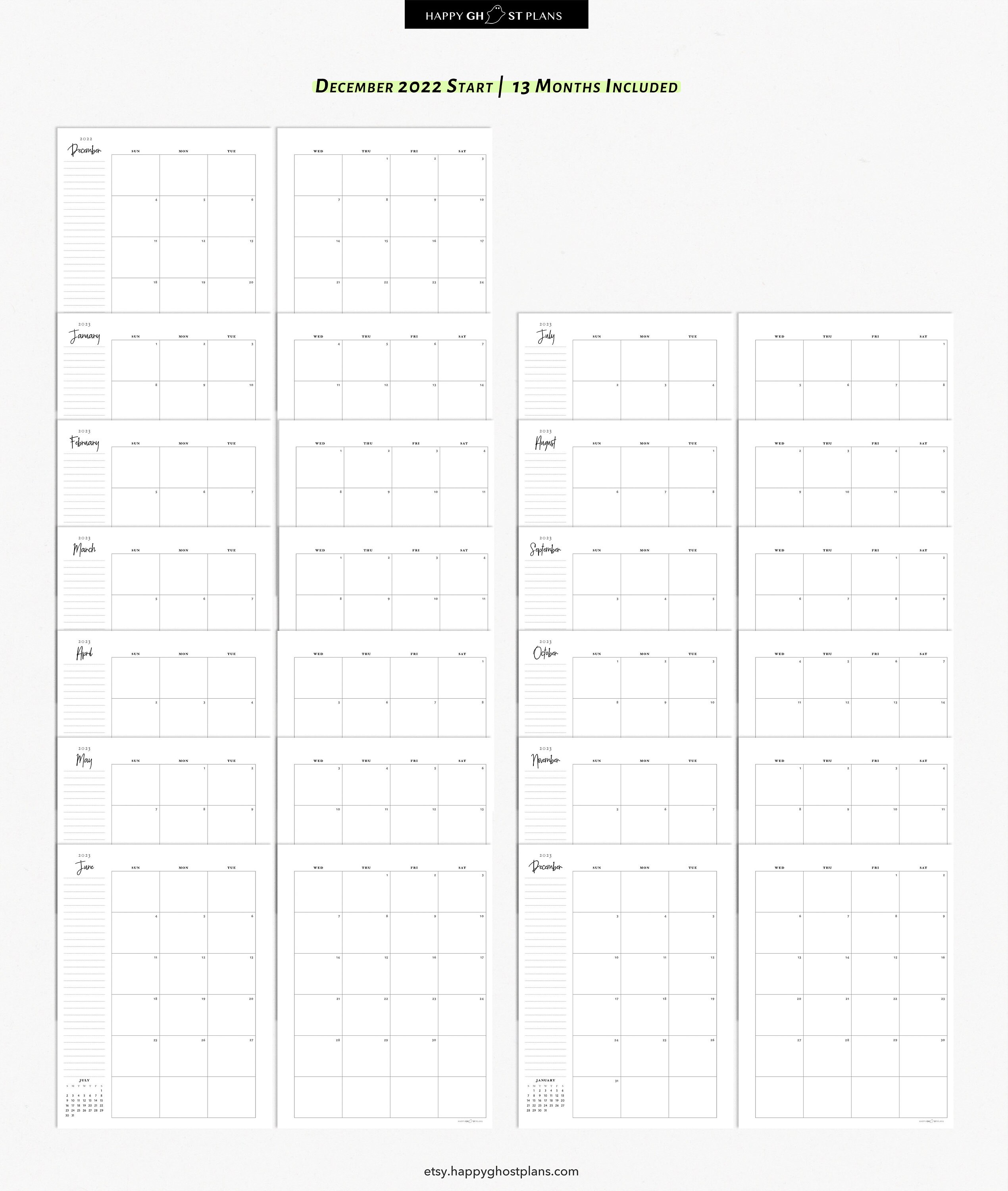 2023 Monthly Calendar Printable Classic Happy Planner Inserts Etsy