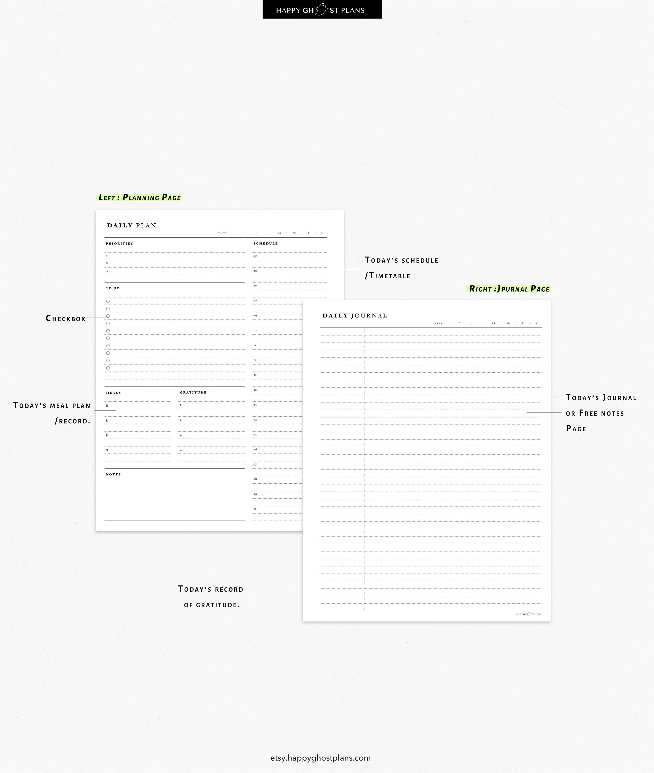 Daily Planner and Journal, Printable Insert for Big Happy Planner D103 ...