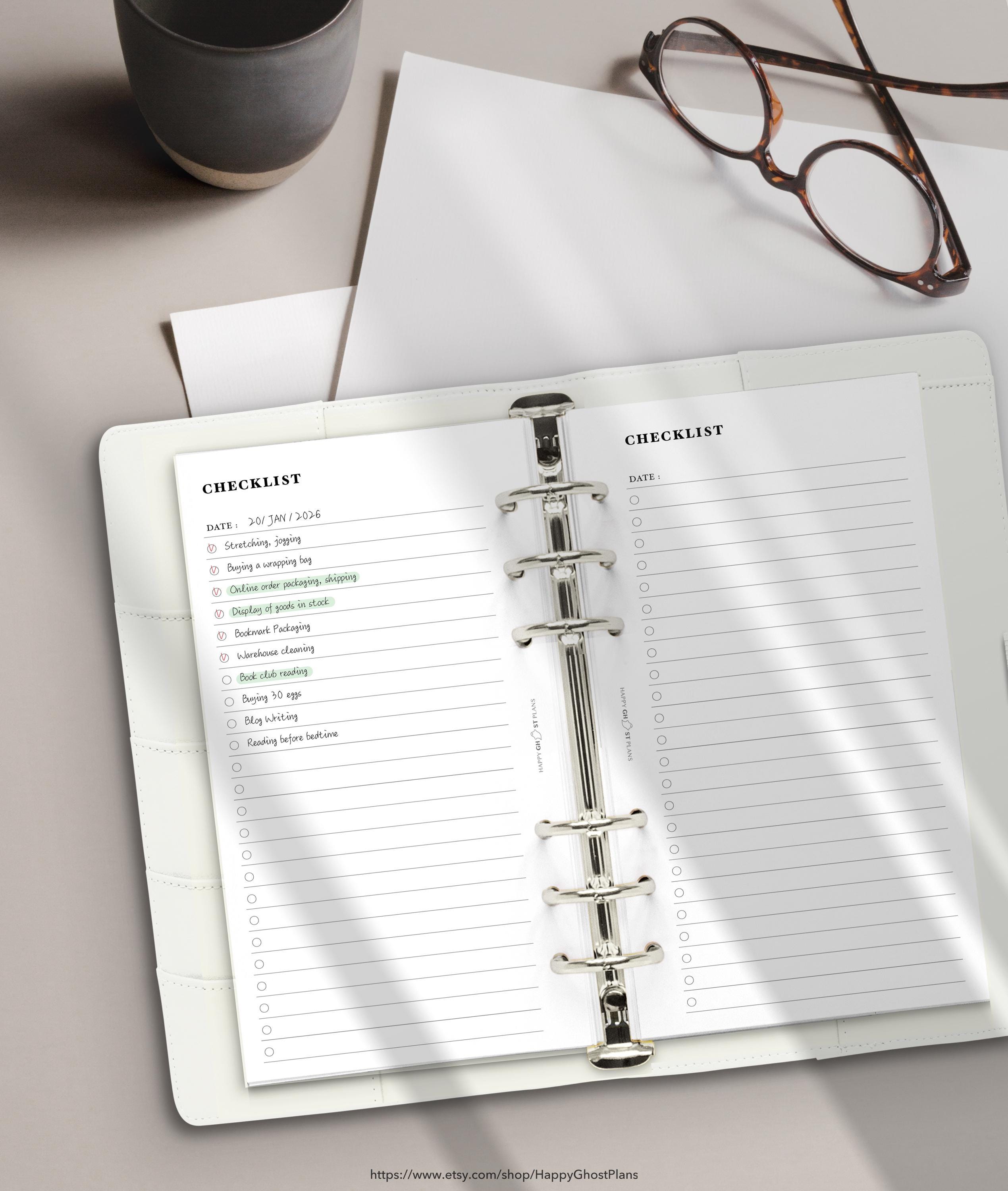 Checklist Template: Printable Personal Size Planner Inserts (PDF ...