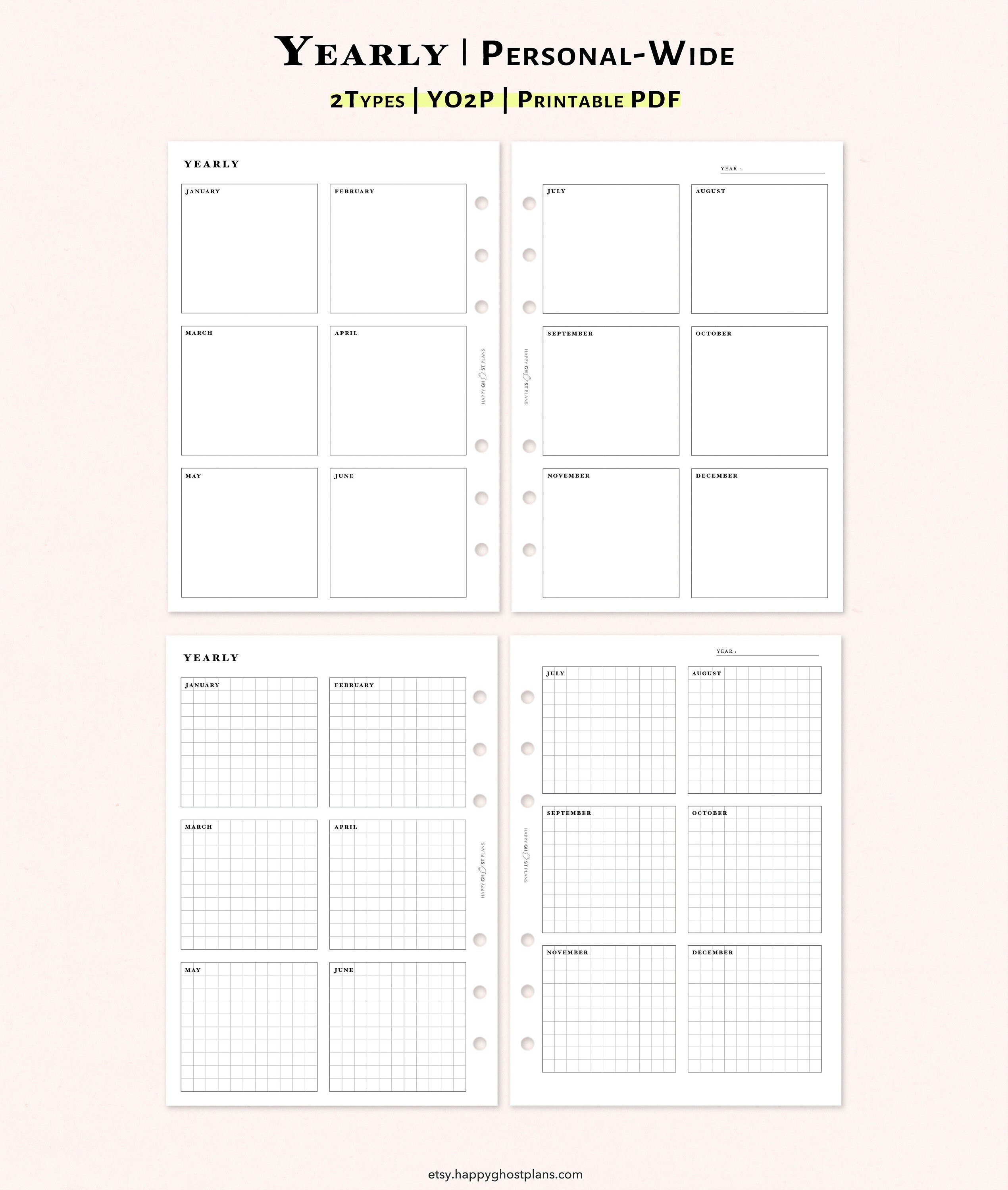 Year at A Glance Pages Printable Personal-wide Inserts Two - Etsy