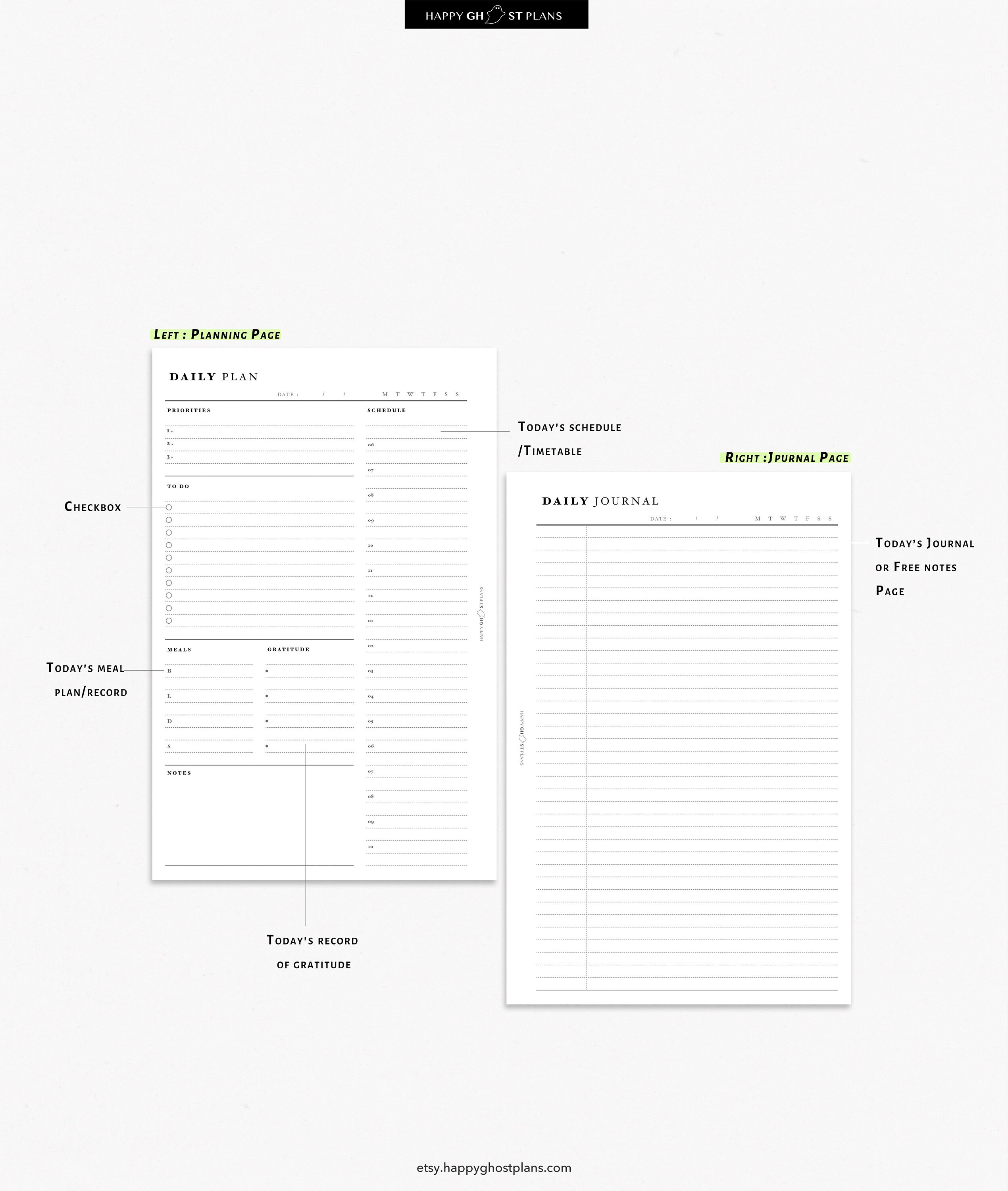 Daily Planner Printable Half Letter Planner Insert Undated Etsy