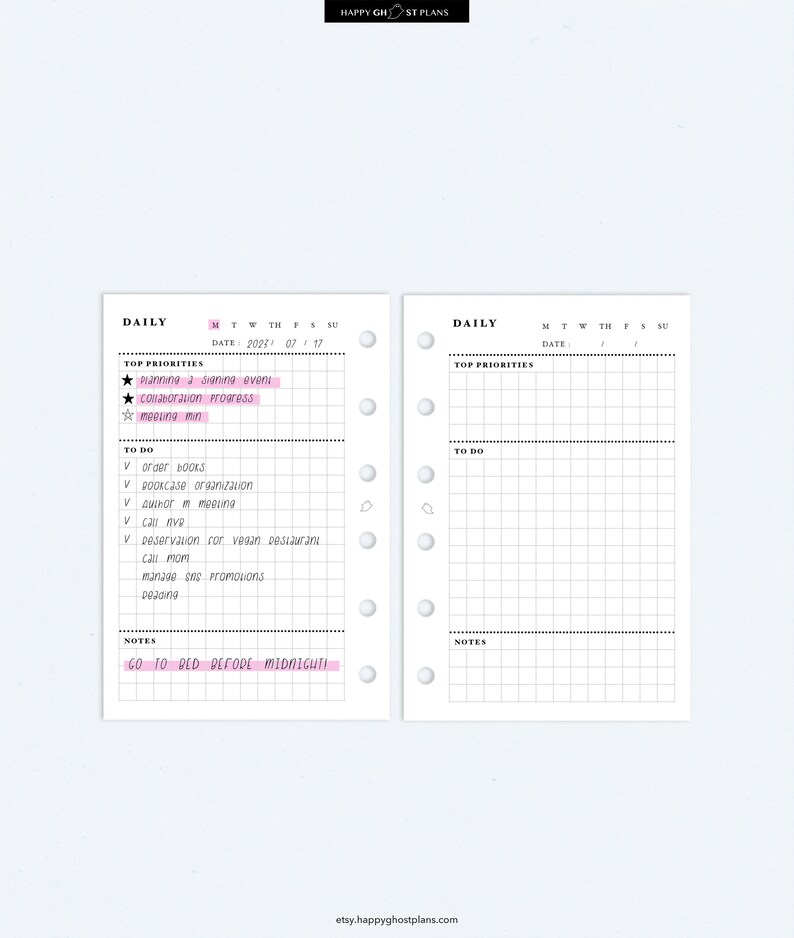 One Page Daily Planner Printable Pocket Size Insert Undated - Etsy