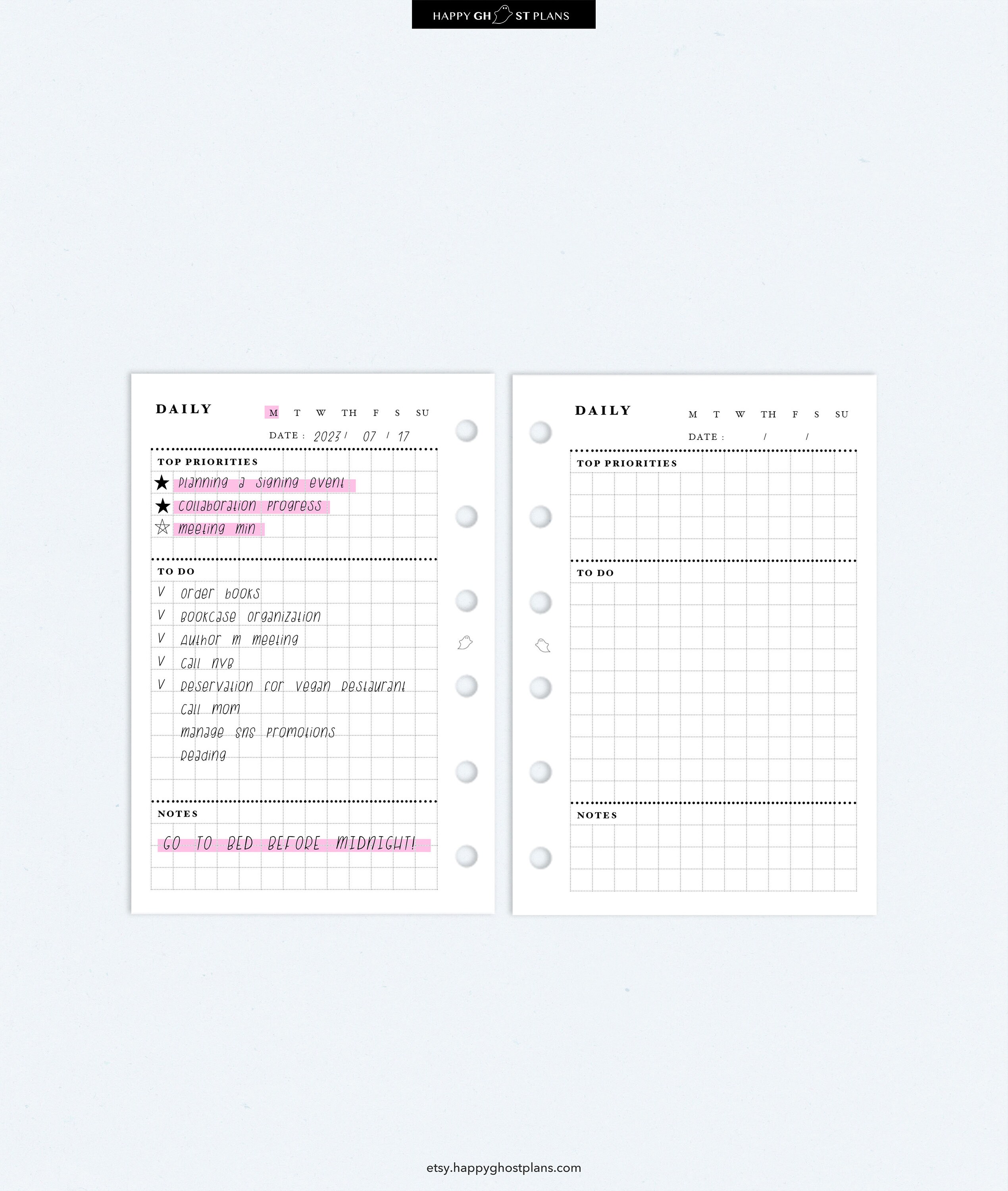 One Page Daily Planner Printable Pocket Size Insert Undated Etsy