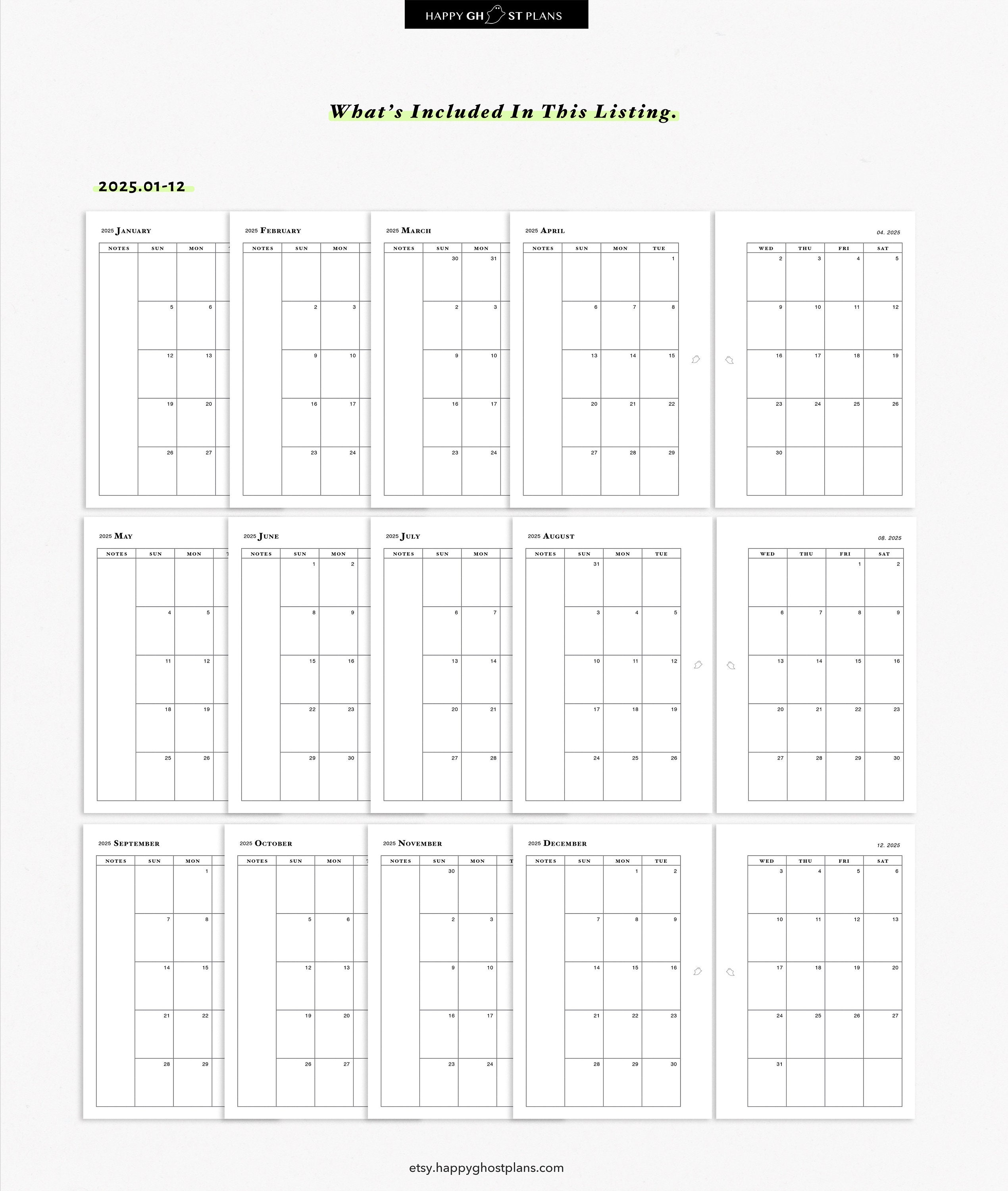 2025 Monthly Planner, Printable Insert for Pocket Size Planner | M001 ...