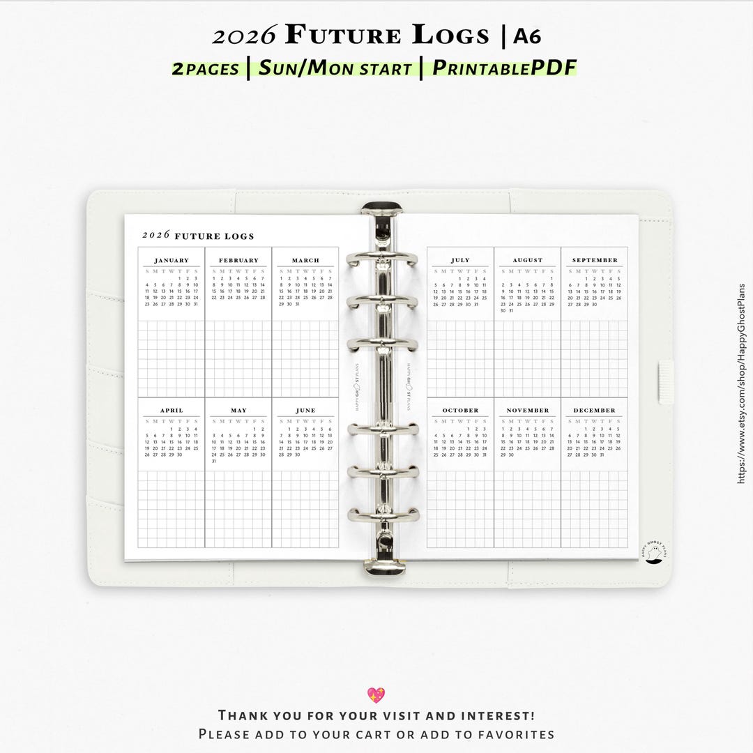 2026 Future Logs, Printable Inserts for A6 Planner | Y106 - Etsy