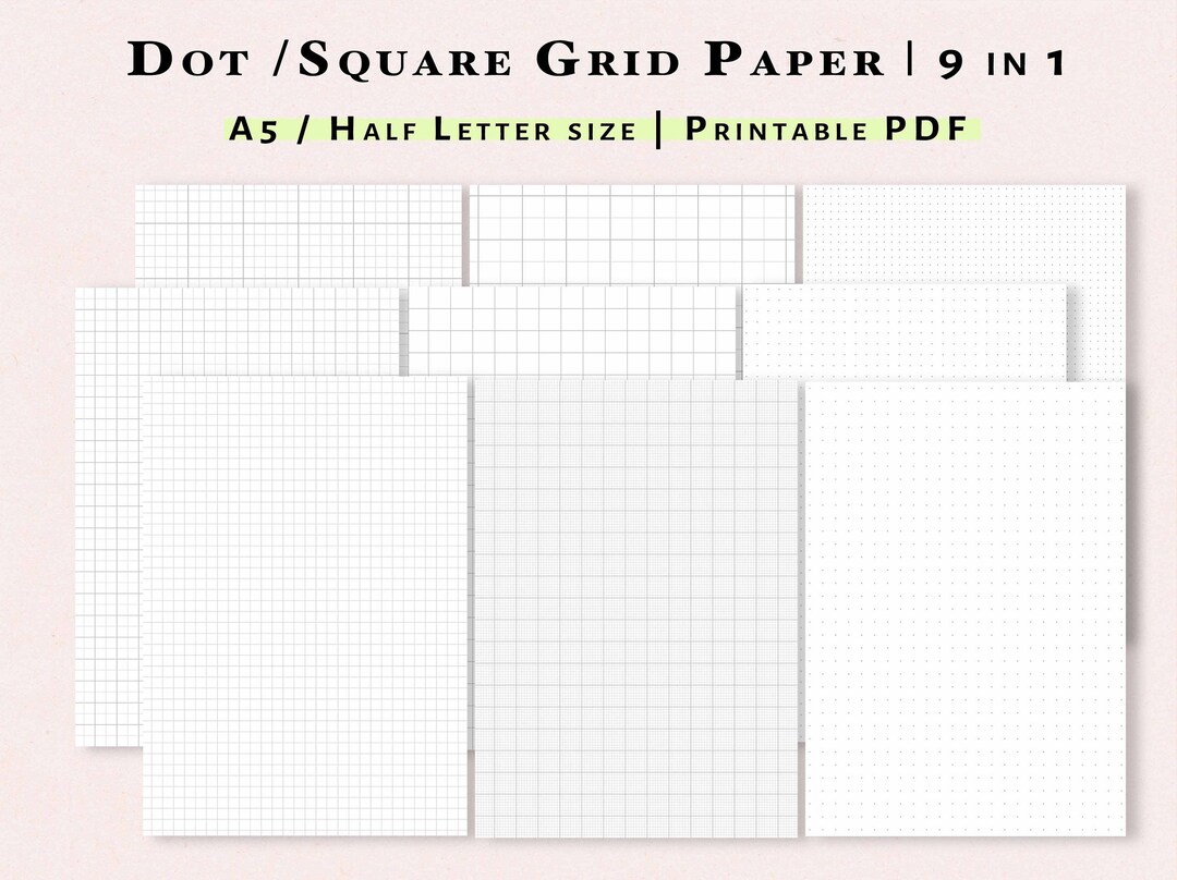 Square Grid and Dot Grid Printable PDF A5 Half Letter Paper Etsy