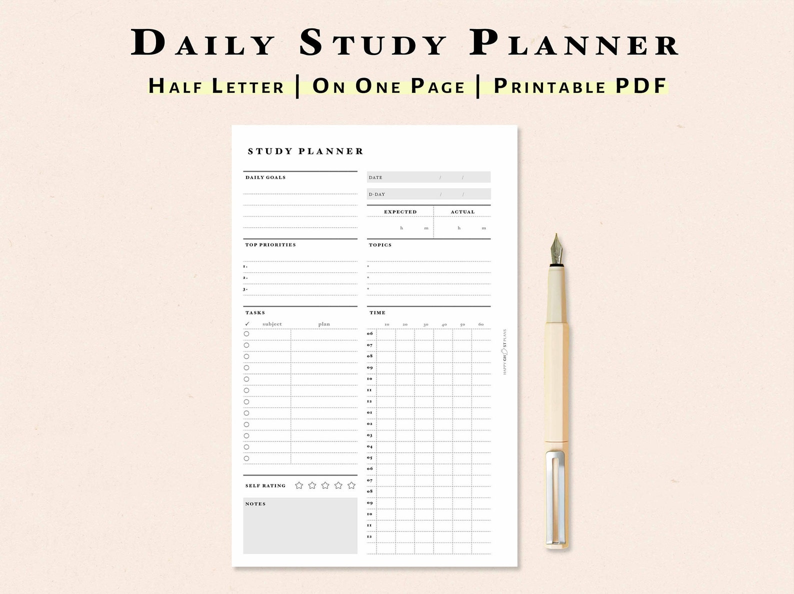 Study Half Study Planner Printable Half Letter Students Daily Planner - Etsy Canada