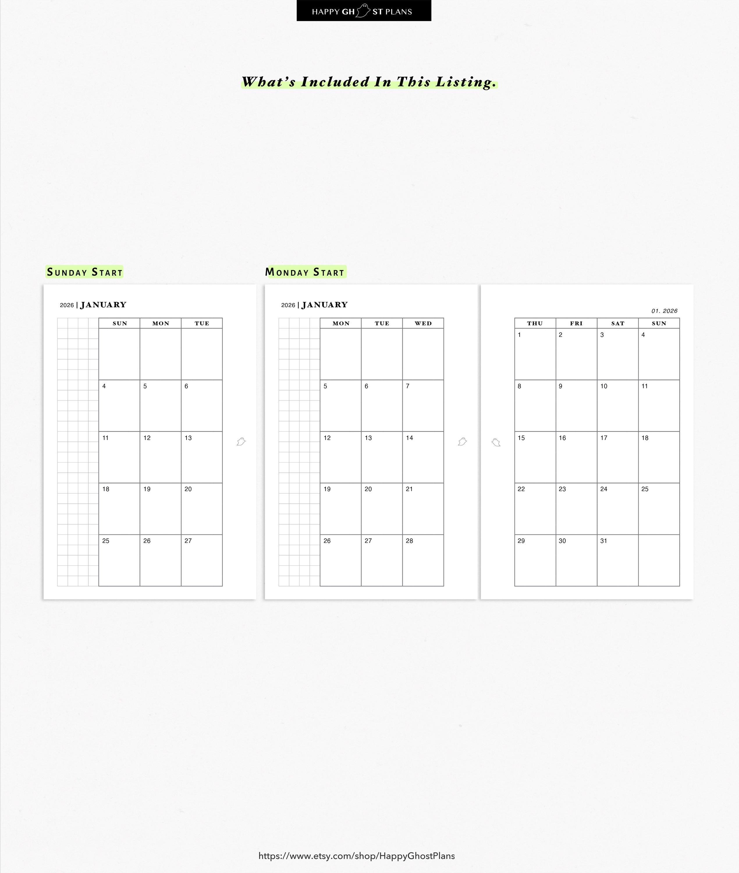 2026 Monthly Planner, Printable Inserts for Pocket Size Planner | M102 ...