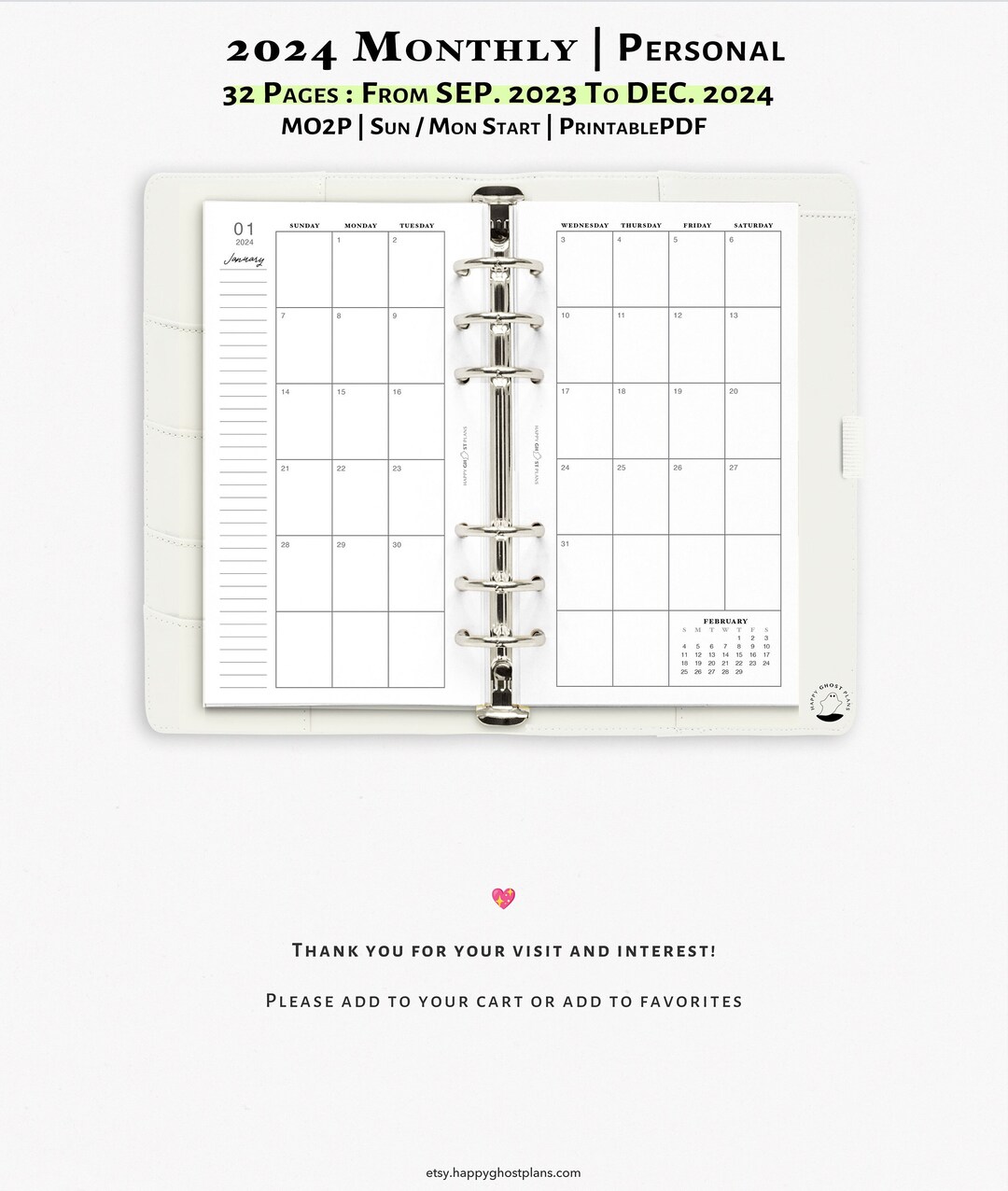 2024 Monthly Planner Printable Personal Size Planner Insert - Etsy
