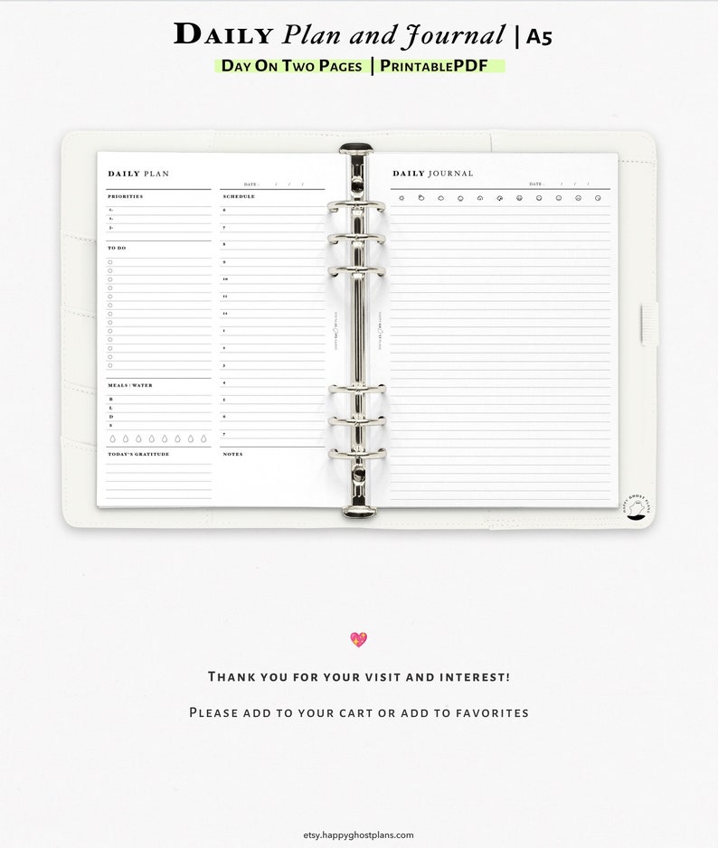 Daily Planner Printable Insert for A5 Planner Undated Daily Planner and