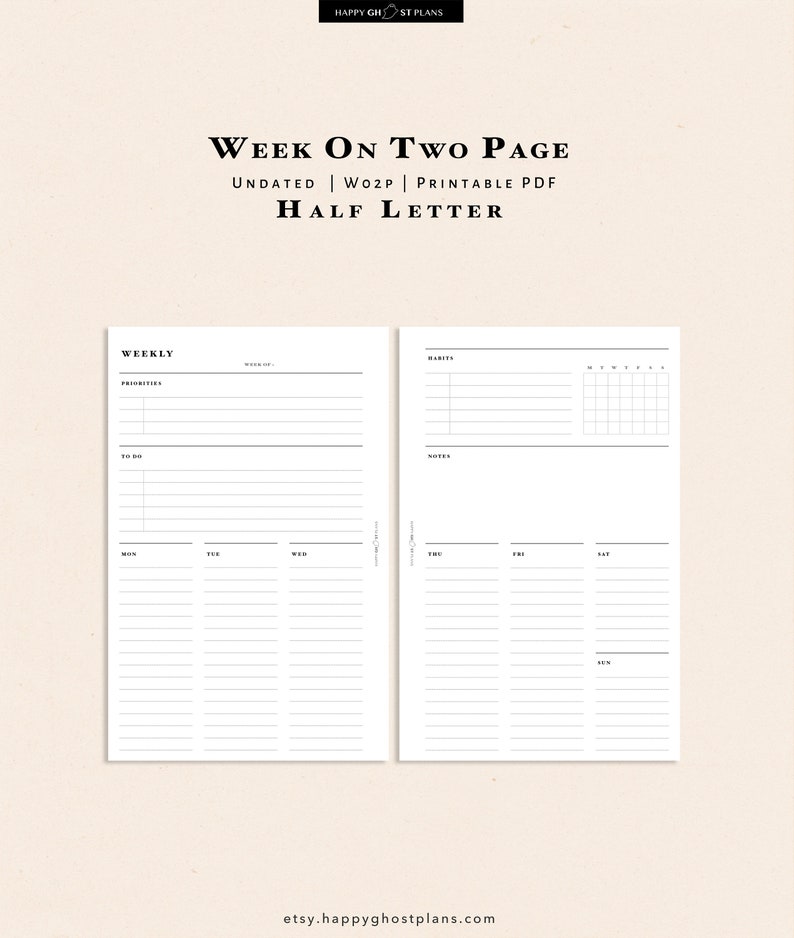 Weekly Planner Printable Inserts Half Letter Undated - Etsy