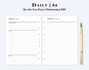 Daily Planner A6 Inserts Minimalist Printable Day Planner - Etsy